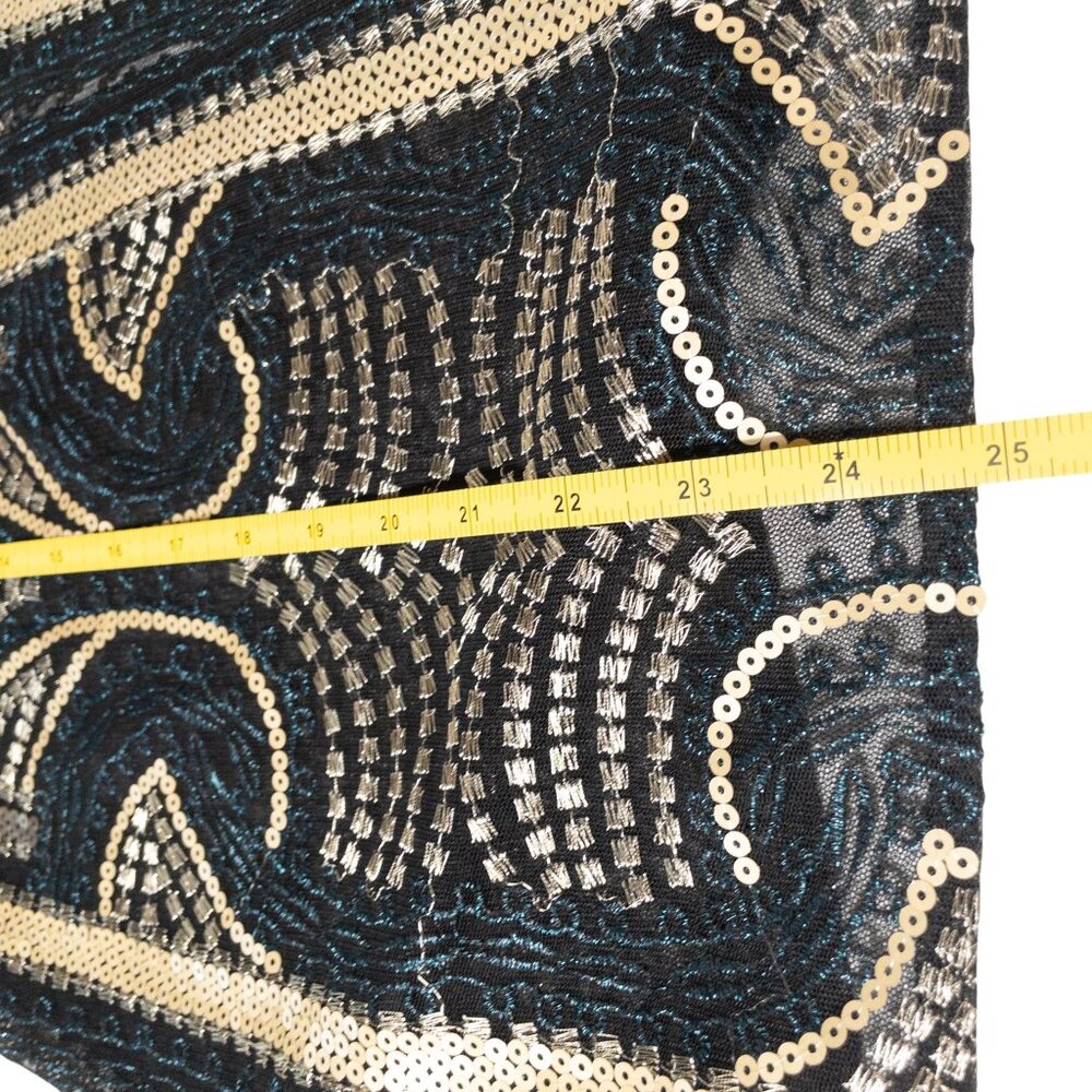 Chico's Sheer Open Jacket Travelers Collection Gold Black Geometric SZ L Sequin - Picture 7 of 11